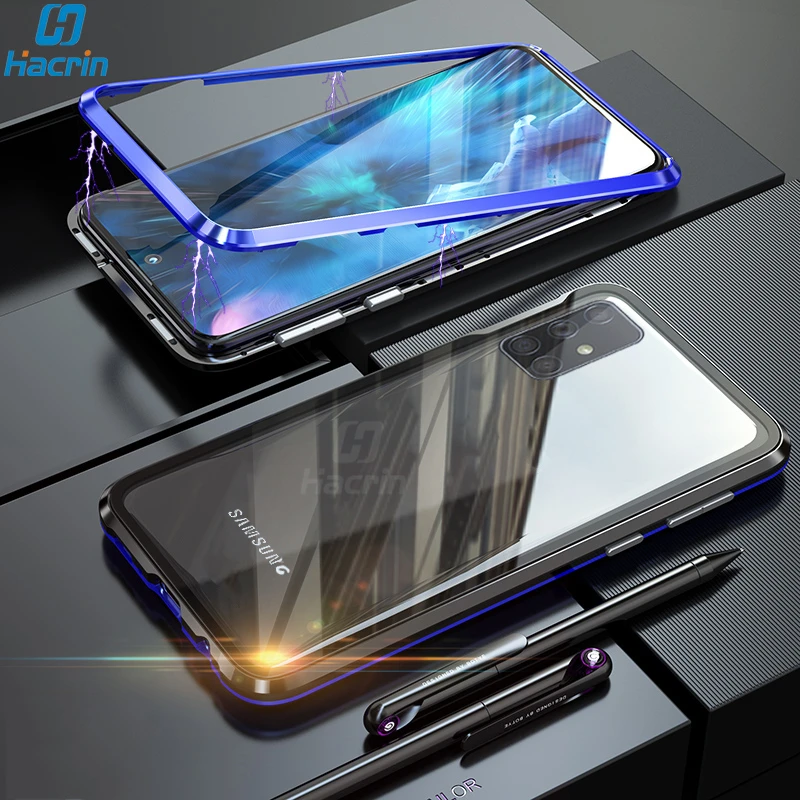 Чехол для Samsung Galaxy A51 магнитный металлический бампер из закаленного стекла A71 A 71