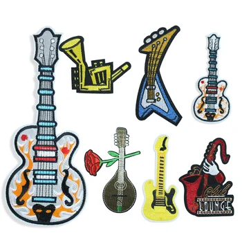 

Music Patches Guitar Saxophone Embroidery Applique Iron on Transfer for Cloth Punk Clothes Stickers Decor DIY Sewing Accessories