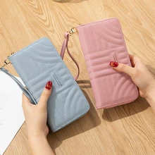

Women Wallets Long Zipper Pu Leather Solid Color Simplicity Female Wristband Coin Purses Female Letter Card Holder Clutch Bag