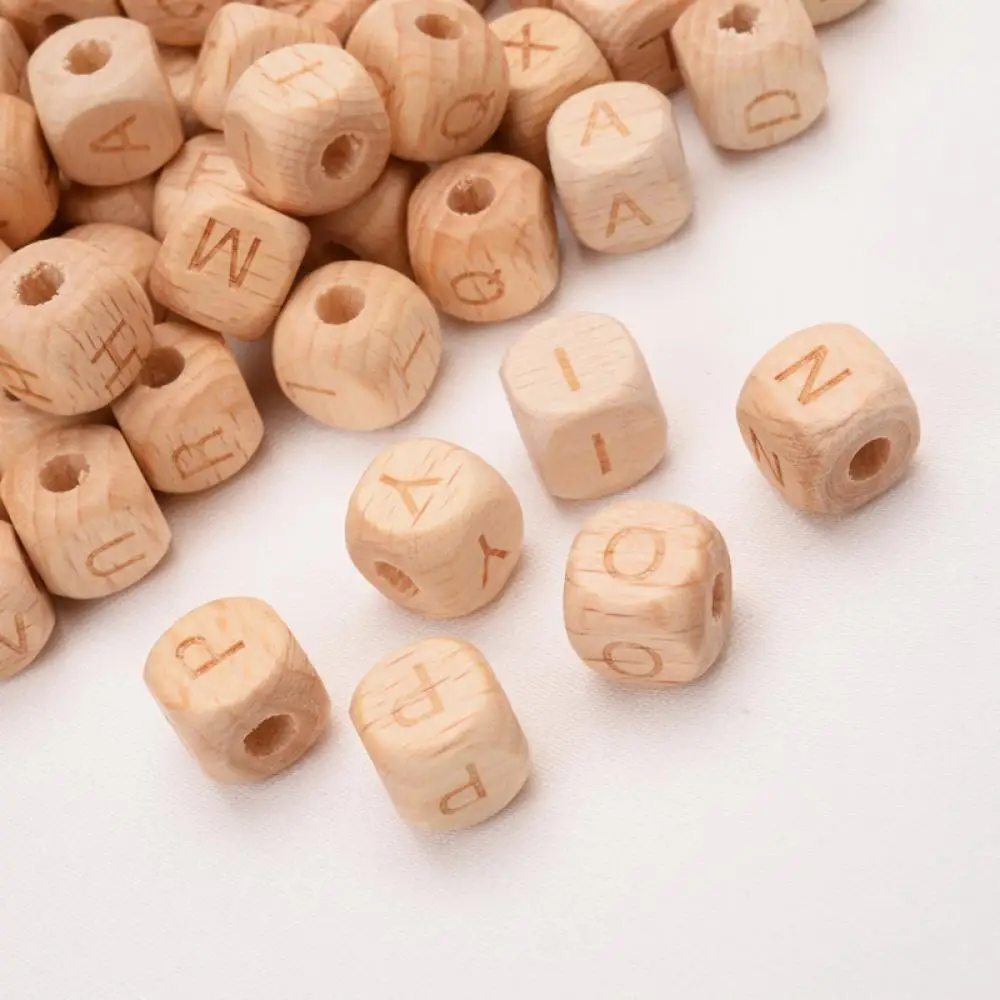 50Pcs/Lot Square Wooden Alphabet Beads 12mm English A-Z Personalized Name Letter Beads for Baby Nursing Pacifier Chain Accessory 3