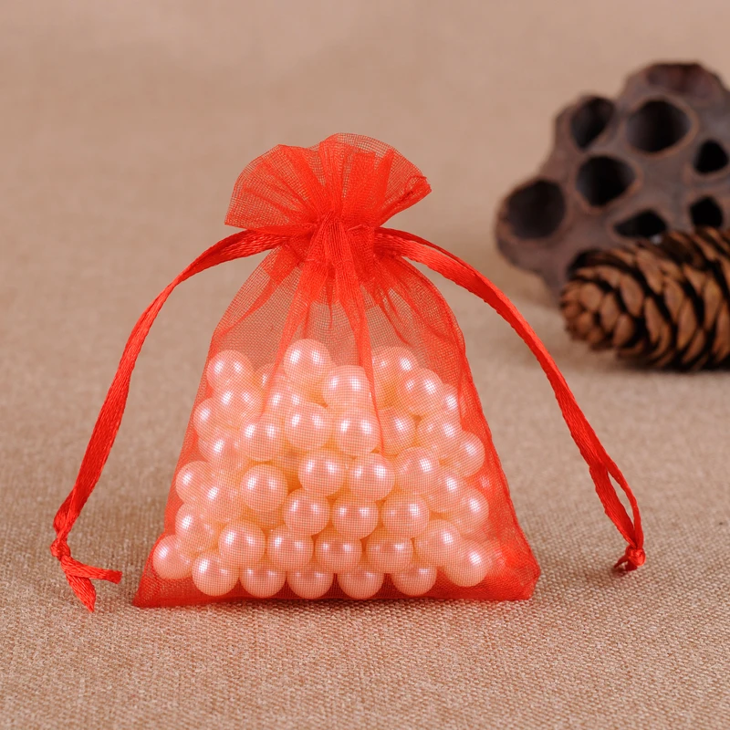 red 100 шт ювелирные сумки упаковка Organza Сумки Из Органзы 7x9 9x12 10x15 13x18 17x23 см подарочные сумки Саше органза свадебное Причастие Декор - Цвет: red