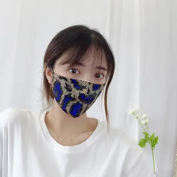 

Unisex Sequined Masks for Face Sunscreen Glitter Crystal Masquerade Leopard Print Jewellry Mask for Nightclub Dance Party