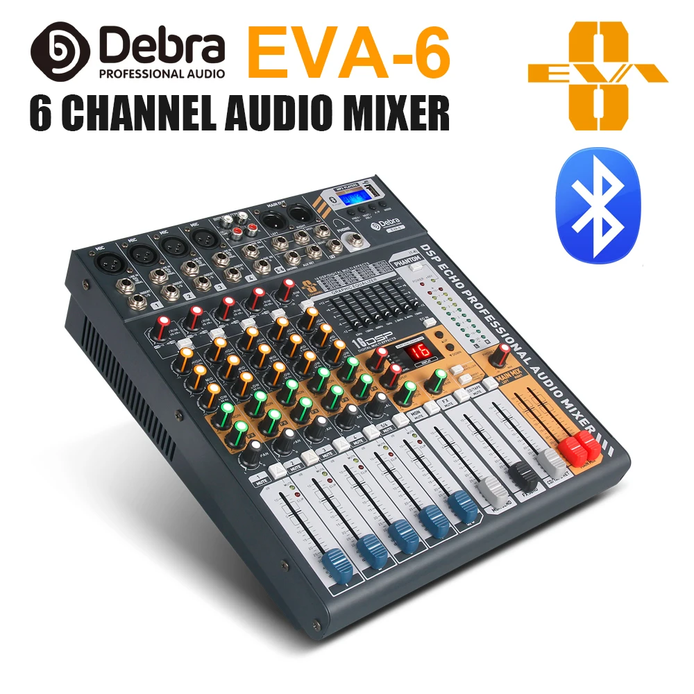 Debra Audio Clean sound Pro EVA 6 6Channels Audio Mixer dj consoler with 48V Phantom Power