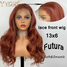 YYsoo длинные медные Brown13x6 Япония Futura синтетические кружева спереди парик натуральный волос предварительно сорвал 6 дюймов глубокая часть мягкие волнистые парики