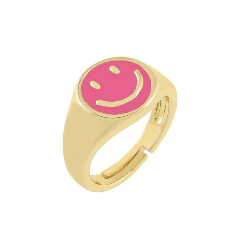 2021 Fashion Smile Face Ring Women Korean Gold Candy Color Happy Face Adjustable Finger Rings For Women Jewelry Gift 