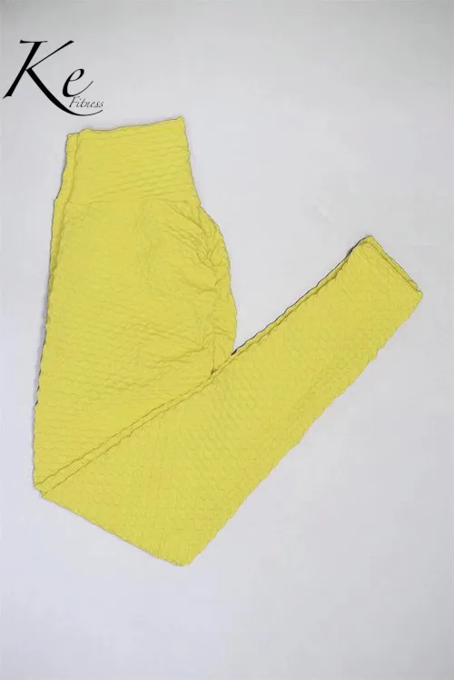 Amarillo KE желтый зеленый красный плиссированные бедра персик хип Сетка Красный Фитнес Брюки женские Высокая талия высокие эластичные леггинсы женские спортивные - Цвет: Amarillo