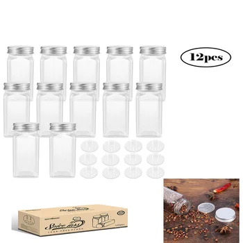 

12PCS Spice Jars Square Glass Containers Seasoning Bottle Kitchen and Outdoor Camping Condiment Containers with Cover Lid