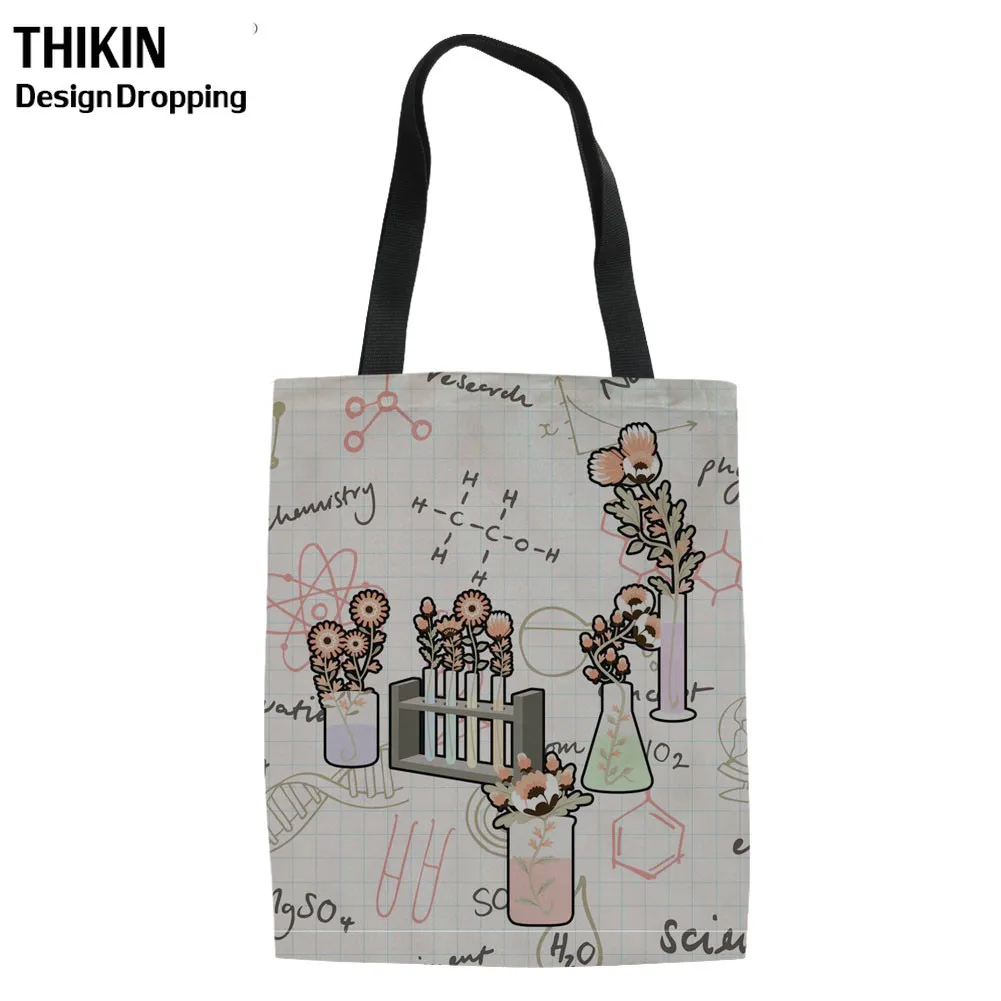 

THIKIN Pastel Floral Chemistry Printing Women Reusable Shopping Bag Ladies Shoulder Cotton Bag for Shopper Foldable Tote Handbag