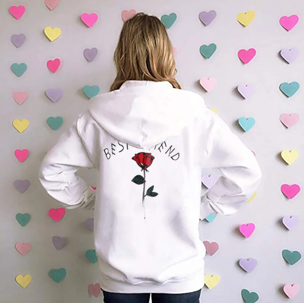 JAYCOSIN Fashion Women Rose Letter Print Long Sleeve Sweatshirt Elegant Chic Cool Casual Comfortable Crop Jumper Pullover Tops