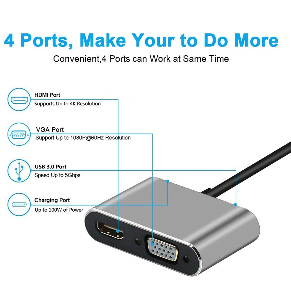 YXwin usb-хаб type C к HDMI VGA адаптер USB 3,0 порт с адаптером питания 87 Вт USB C PD Зарядка для Macbook Pro type C USB C концентратор