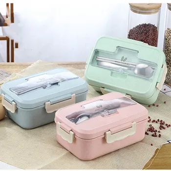 

1PC Lunch Box for Kids Portable Leakproof Bento Box Fiambrera Wheat Straw Dinnerware Food Container Microwave Food Box