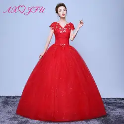 AXJFU принцесса цветочное кружевное красное свадебное платье винтажное блестящее красное с v-образным вырезом Бисероплетение Кристалл