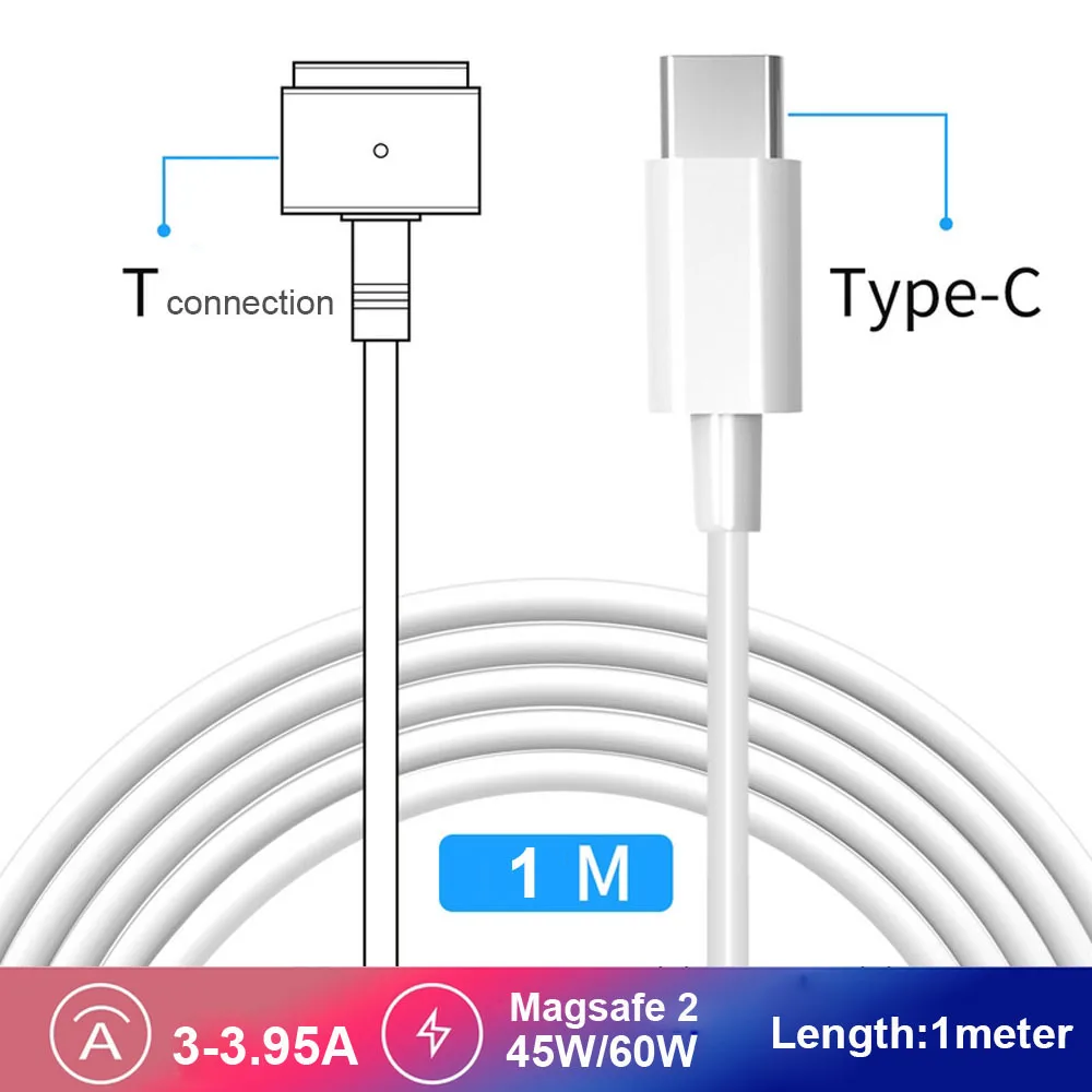 

Magnetic T Tip to USB-C Magsafe 2 Cable Cord For 2012-Now Apple Macbook Retina Pro Air 45W 60W 85W Charger Power Adapter