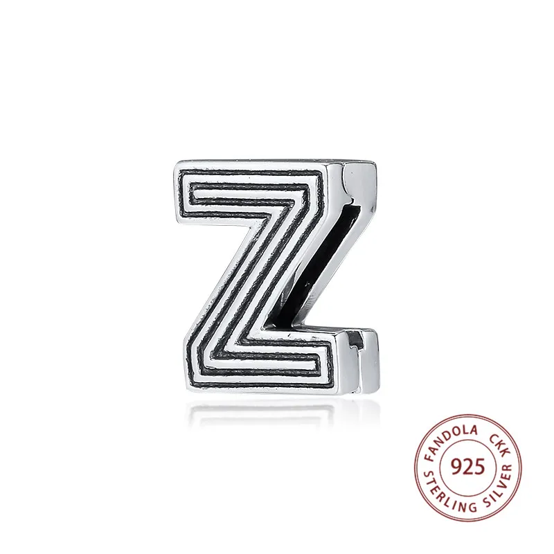 

Beads Fit Pandora Bracelet 925 Sterling Silver Reflexions Letter Z Clip Bead Charms for Jewelry Making berloques