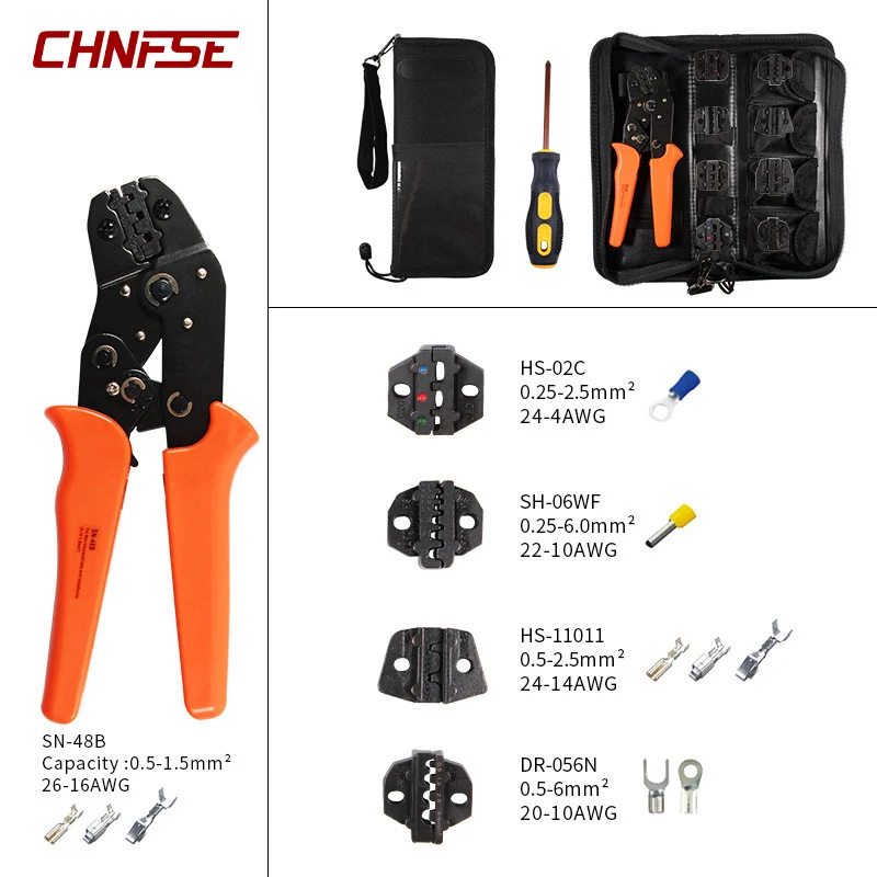 Crimping Tool kit Pliers Set SN-48B Wire Crimping Jaw Terminal Ferrule Crimper Hand Tools Electrcal Ratchet Receptacle 24mm wrench Tool Sets