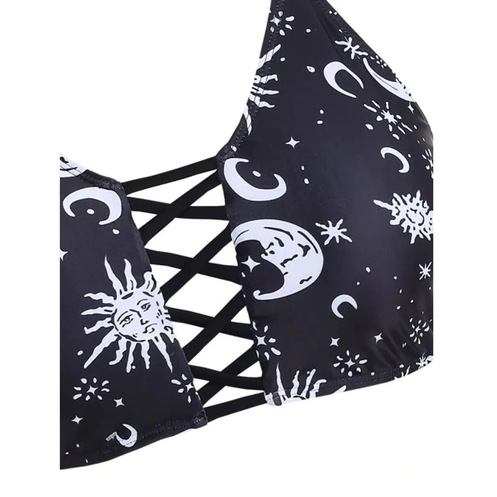 JAYCOSIN stars sun print swimwear women split bikini beach bathing high waist fashion adjustable straps swimwear sexy bikini 