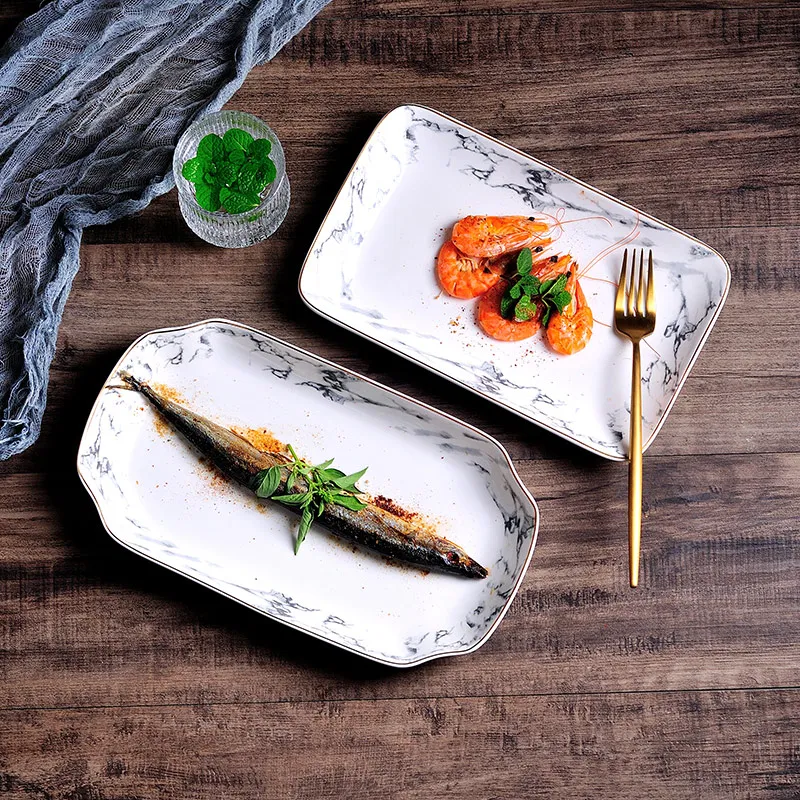 

kitchen accessories Phnom Penh Marble Fish Disk Household Rectangular Creative European Deep Fish Disk Large Ceramic Disk