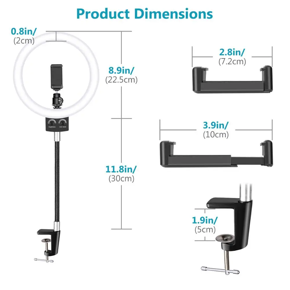  Neewer 8.9 inches Webcam Light for Logitech Webcam Dimmable USB LED Ring Light with Flexible Stand 
