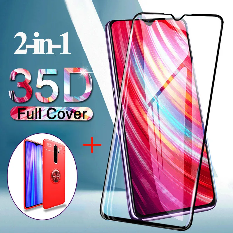 RedRed case glass 2-в-1 защитное стекло на xiaomi redmi note 8 pro note8 pro Стекло противоударный магнитное кольцо чехол redmi-note-8 стекло Защитная пленка экрана стекло редми ноут 8 про нот 8 про стекло redmi note 8 pro glass - Цвет: RedRed case glass