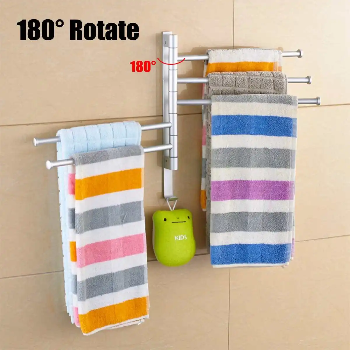 Bathroom Swivel Towel Bar 4-Arm Stainless Steel Swing Hanger Towel