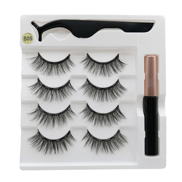 4 pairs of magnetic eyelashes natural soft magnet eyelashes natural magnetic eyeliner makeup mink eyelashes set tool S05