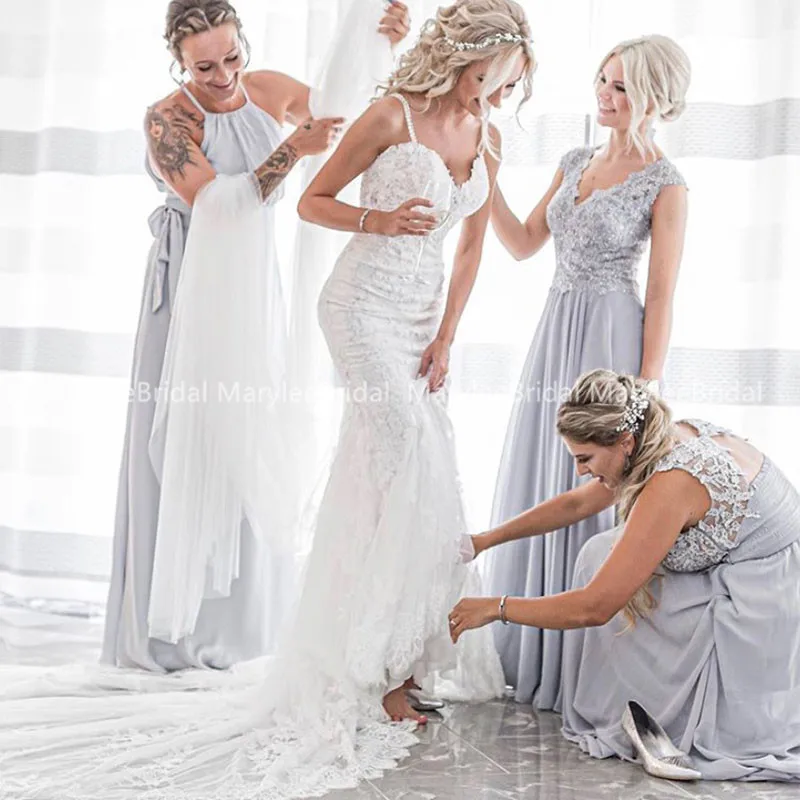 Новинка Vestidos de Novia, свадебное платье с вышивкой, кружевное платье русалки,, свадебные платья на тонких бретельках с часовым шлейфом размера плюс по индивидуальному заказу