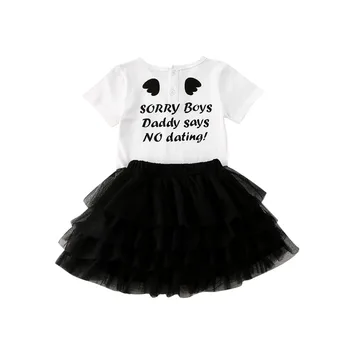 

2PCS Toddler Baby Girl Clothes Sets 1-6Y Letter Print Short Sleeve Tops T-Shirt+Lace Tutu Skirt Outfits Summer Sets
