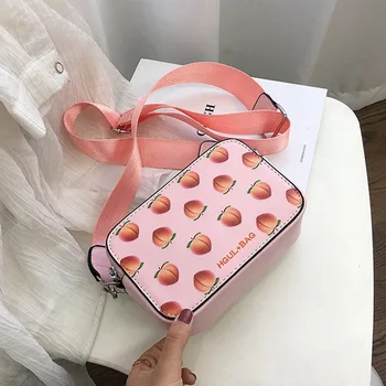 

New Fruit Pattern Handbags Small Box Shape Shoulder Bag Strawberry Crossbody Avocado Messenger Bag Fashion Clutch