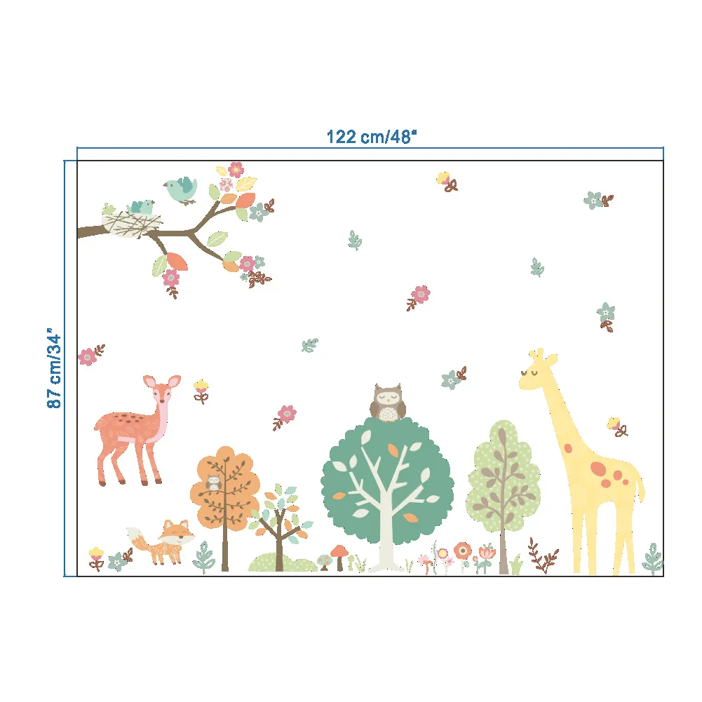 144 New Style Cartoon Giraffe Tree CHILDREN'S Room Kindergarten Environment Decorative TV Background Decoration Wall Stickers