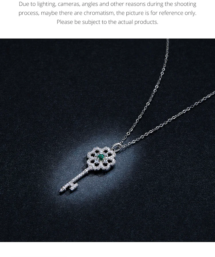 WOSTU Authentic 925 Sterling Silver Clover Necklace Beautiful Clover Bright Zircon Unlock Key Shape Necklace Jewelry DAN141