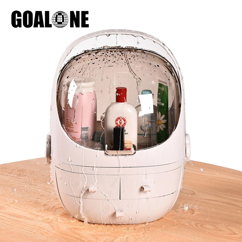

GOALONE Makeup Organizer Large Cosmetic Storage Box Plastic Desktop Drawer Organizer Jewelry Container with Handle Dustproof Lid