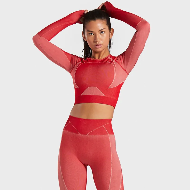 Hollow Out Yoga Suit 2 Piece Sports Shirts Crop Top Seamless Leggings Sport Set Gym Clothes Fitness Tracksuit Workout Set Femme