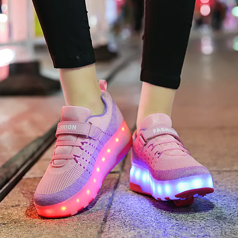 Usb-зарядка дети Led обувь, светящиеся кроссовки для детей на маленьких колеса роликовые коньки обувь для детские роликовые коньки обувь
