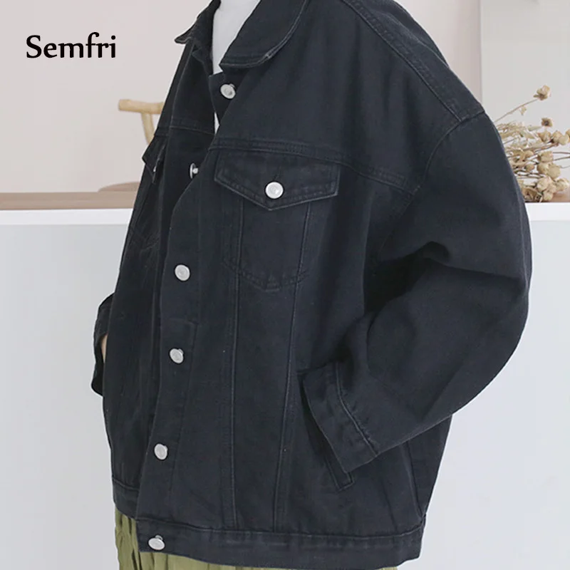 Cena Semfri czarna kurtka dżinsowa kobiety jesienno zimowa jeansowa kurtka płaszcz Casual Harajuku Streetwear koreańskie ubrania 2019 chaqueta mujer