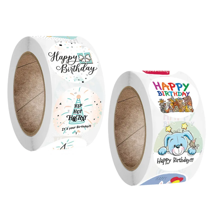 Adesivi rotondi di buon compleanno etichette adesive in carta da 500