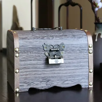 

Retro Coin Bank Can Only Enter Piggy Bank Storage Box with Lock Wooden Saving Box Children Coin Bank Spaarpot Alcancias AC50CQ
