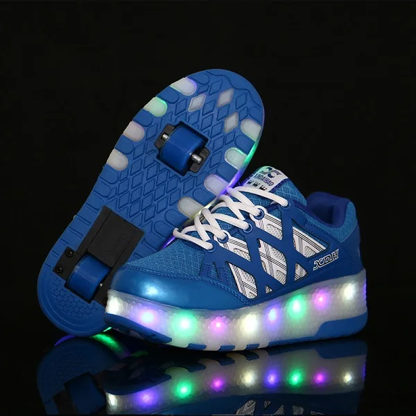 Two Wheels Luminous Sneakers Led Light Roller Skate Shoes for Children Kids Shoes Boys Girls Shoes Light Up Unisex Red Blue - Цвет: Синий