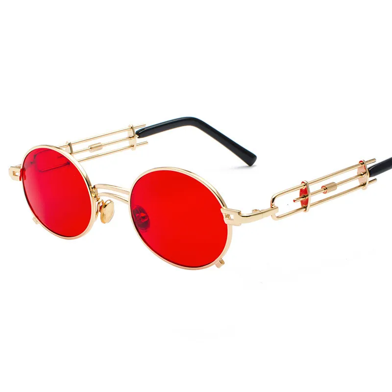 YOOSKE металлические маленькие круглые солнцезащитные очки для женщин и мужчин, винтажные готические солнцезащитные очки в стиле стимпанк, женские мужские очки в стиле панк - Цвет линз: C4 Gold red