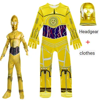 

Kids Jumpsuits Movie Star Wars Costumes Robot Cosplay Kids Festive Party Supplies Halloween Costume Robot C-3PO Boys Headgear