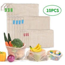 10 шт многоразовые овощные сумочки в виде фруктов из хлопчатобумажной сетки производят сумки с шнурком портативная моющаяся сумка для хранения на кухне оптом