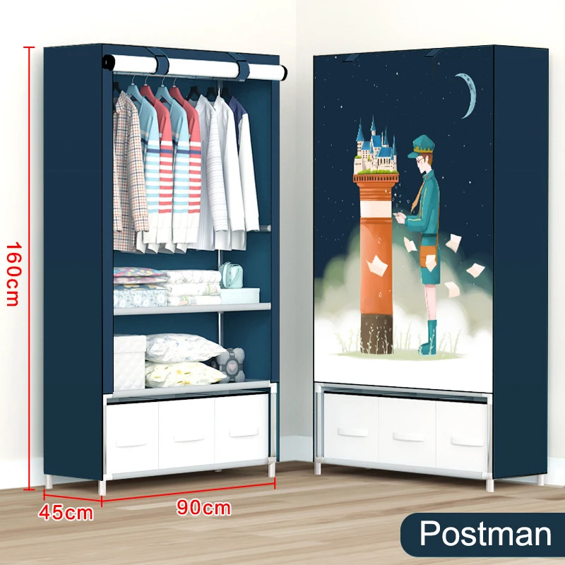 Простой собранный шкаф с ящиком шкаф для хранения одежды органайзер пылевлагостойкий шкаф для одежды мебель для спальни - Цвет: postman
