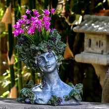 Большой 34 см сад характер статуя двора вазы на балконе статуэтки домашний Декор Девушка покрыта виноградными растениями цветочный горшок