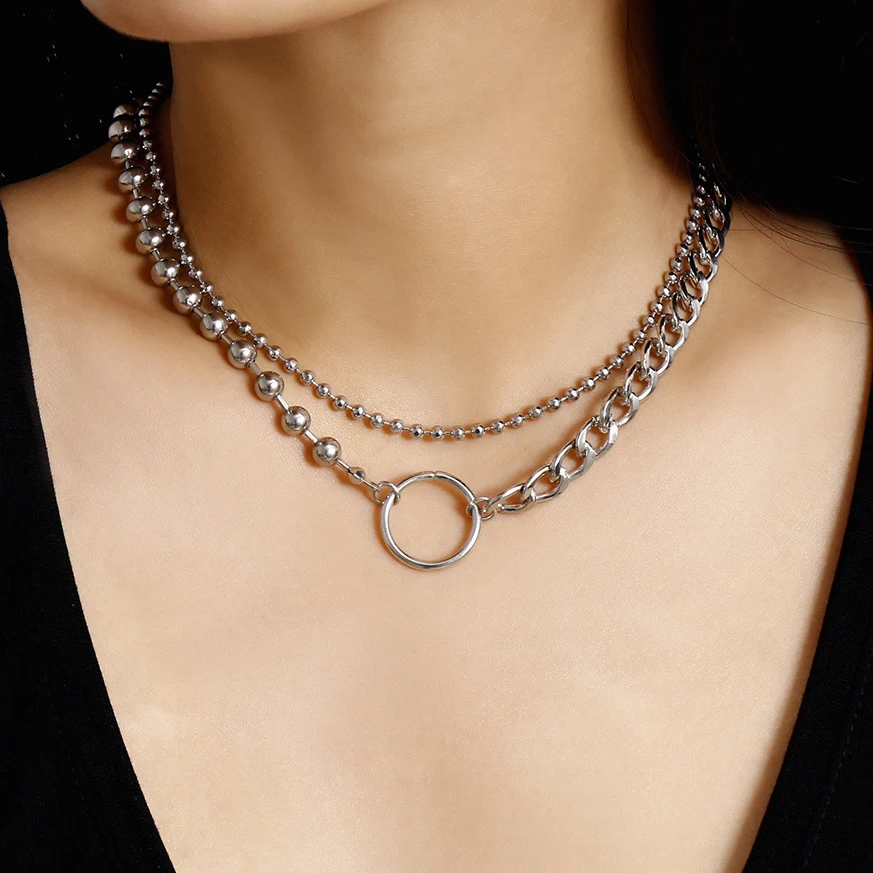 

Gothic Multi Layer Choker Necklace Collar Geometric Round Circle Pendant Necklace for Women Silver Color Men Neck Jewelry Charm