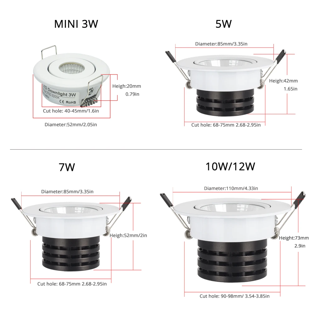 LED Downlight Recessed Ceiling Spotlight 3W 5W 7W 12W