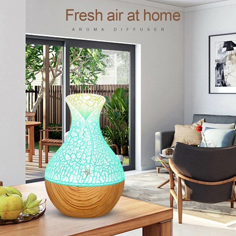 USB Aroma Essential Oil Diffuser Mini Ultrasonic Air Humidifier with Wood Grain 7Color Changing LED Lights for Office Home Aroma
