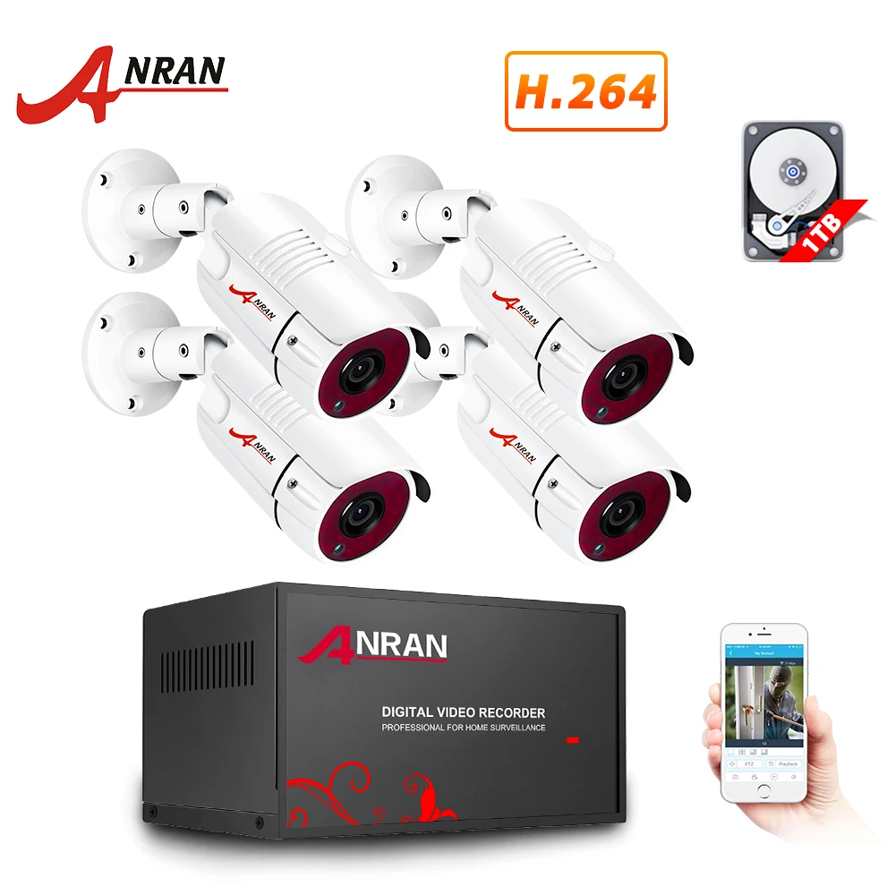 

ANRAN CCTV Camera System 4CH 1080P AHD Security Camera DVR Kit CCTV Waterproof Outdoor Home Video Surveillance System