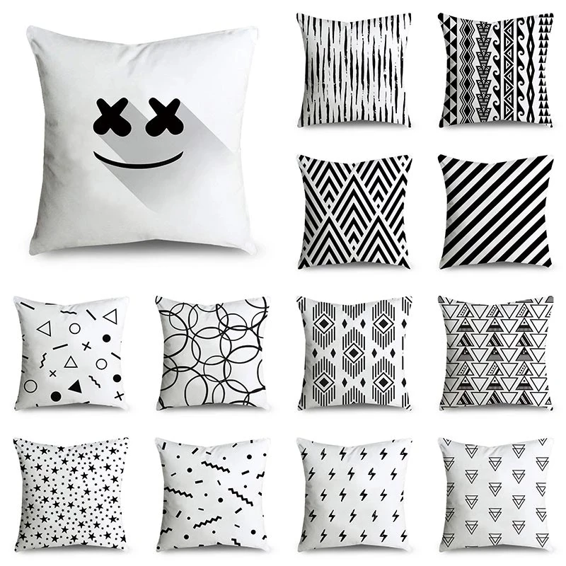 

Black geometric figures 45x45 Cushion Cover Throw pillow cover Case クッションカバー 쿠션커버 living room Decorative pillows for sofa car