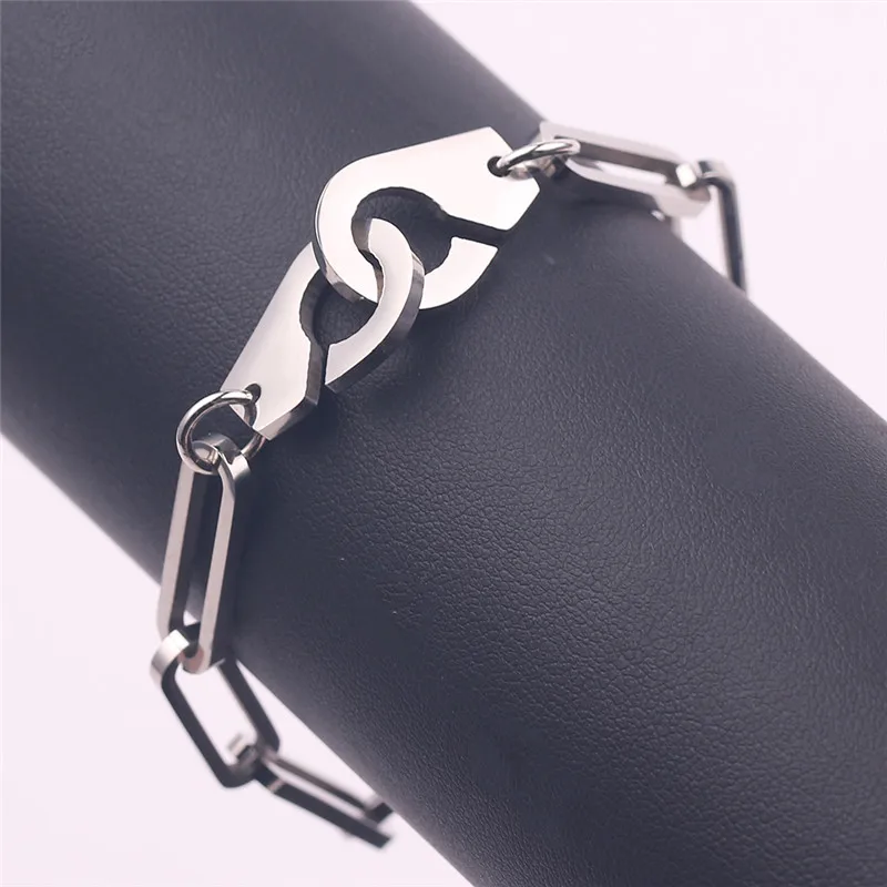 215 мм мужской браслет наручники браслеты Мужские Простые Браслет в стиле панк Femme цепочка серебристого цвета браслет для женщин ювелирные изделия Pulseiras