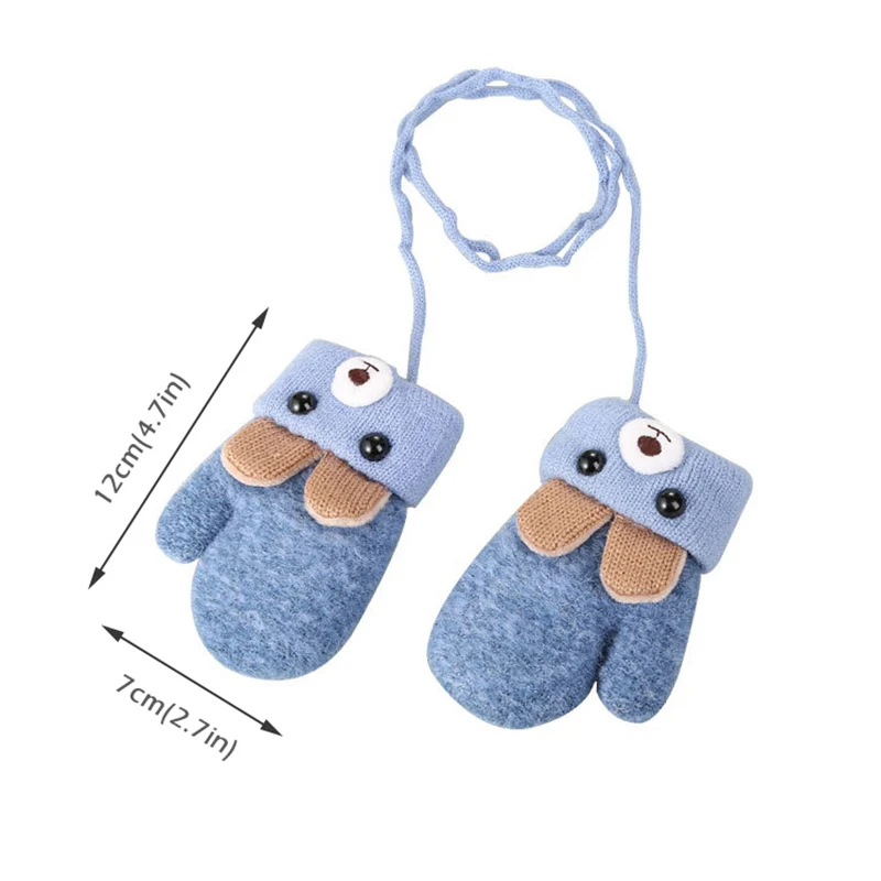 Cute Cartoon Bear Baby Gloves Winter Knit Wool Newborn Mittens Velvet Thick Keep Finger Warm Children Gloves