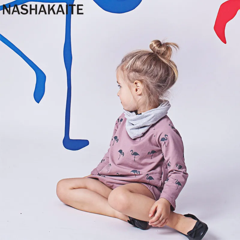 NASHAKAITE/Одежда для мамы и дочки; осень г.; платье с длинными рукавами и принтом Фламинго; платья для мамы и дочки; семейный образ для мамы и дочки